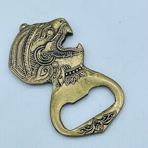 Vintage Brass Decorative Bottle Can Opener Animal Head Mouth Open Unique Design